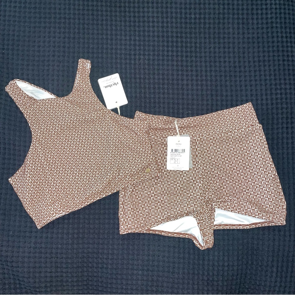 NWT - Rhythm. Geo Cross Back Top and Surf Short in coco